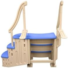 Confer Plastics Curved Drop-in Inground Pool Step 3 Tread Stair Entry System w/ 2 Handrails & Adjustable Mounting Brackets - Base Step, Grey Treads