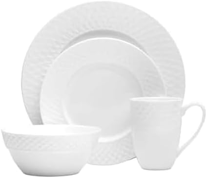 Mikasa Trellis 16-Piece Bone China Dinnerware Set, White, Includes Dinner Plates, Salad Plates, Cereal Bowls and Mugs, Dishwasher Safe