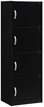 HODEDAH IMPORT 4-Shelf Bookcase Cabinet, Black