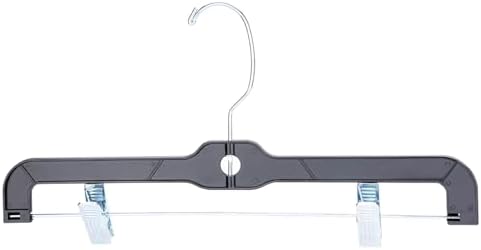 14-Inch Black Plastic Skirt and Pants Hangers - Pack of 20 with Chrome Swivel Hook, Padded Clips - Perfect for Retail and Home Use
