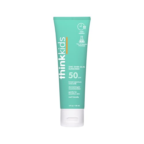 Thinkkids Kids Sunscreen SPF 50+, Mineral Formula, Water Resistant, 3 Fl Oz