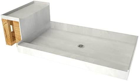 Tile Redi P3648C-RB36-KIT Shower Pan and Bench with Center Drain- Single Curb Shower Base, Bench, 2" PVC Drain, and Plate Included, 60" Width x 36" Depth