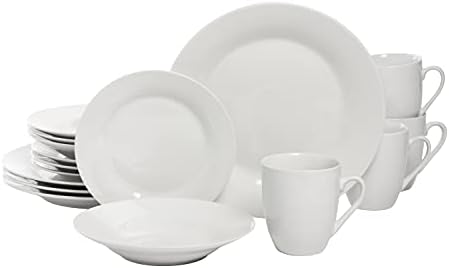 10 Strawberry Street Simply Square 16 Piece Dinnerware Set, Porcelain, White
