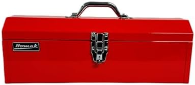 Homak Tool Box, 16" Portable Steel Small Tool Box with Metal Latch Closure & Plastic Handle, Multi-Purpose Heavy Duty Toolbox, Red