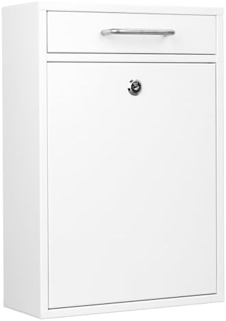 KYODOLED Steel Key Lock Mail Boxes Outdoor, Locking Wall Mount Mailbox, Security Lock Drop Box, Collection Boxes for Home, Office or Commercial,16.2H x 11.2L x 4.6W Inches, Black X Large