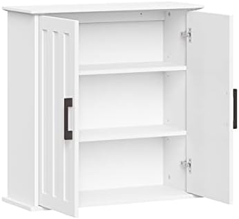 RiverRidge Monroe Two-Door Bathroom Wall Mount Medicine Cabinet, White | Adjustable Interior Shelf, Soft Close Hinges, Matte Black Handles