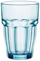 Bormioli Rocco Rock Bar 12.5 oz. Long Drink Stackable Tempered Beverage Glasses for Cold Drinks, Water, and Cocktails, Set of 6, Ice Blue