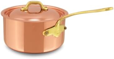 Mauviel M'Heritage 150 B 1.5mm Polished Copper & Stainless Steel Sauce Pan With Lid, And Brass Handles, 1.9-qt, Made in France