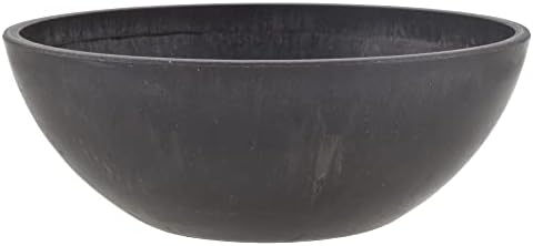 PSW Pot Collection M30DC 12-inch Plastic/Stone/Wood Composite Low Bowl Planter – No Drainage Hole (Drillable), Shallow Indoor/Outer Pot for Succulents, Bonsai, Fairy Gardens, Herbs, Dark Charcoal