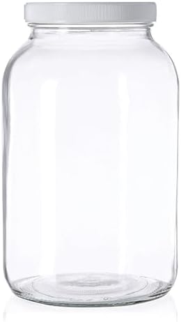 1 Gallon Glass Wide Mouth Kombucha Brewing Mason Jar - Home Brewing and Fermenting Kit with Cotton Cloth Filter, Rubber Band and Plastic Lid (1 Jar)