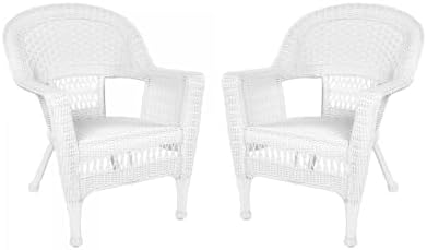 Jeco Wicker Patio Chairs (Set of 2) White Wicker