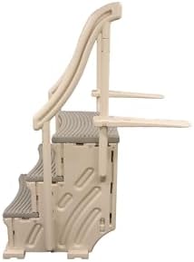 Confer Plastics Curved Drop-in Inground Pool Step 3 Tread Stair Entry System w/ 2 Handrails & Adjustable Mounting Brackets - Base Step, Grey Treads