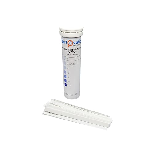 Iron Test Strips, 0-100 ppm, Fe2+ and Fe3+, 50-Pack | for Measuring Free Soluble Iron