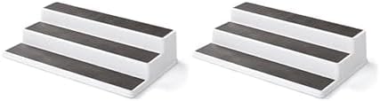 Copco 3-Tier Spice Rack Organizer for Cabinet - 15 Inch Non-Skid Pantry Organizer and Storage Shelf for Spices, Canned Goods, Seasonings - White and Gray Kitchen Cabinet Organizer