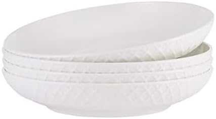 Mikasa Trellis Bone China 9-Inch Pasta Bowls Set of 4, Lightweight, Chip-Resistant White Porcelain, Dishwasher and Microwave Safe