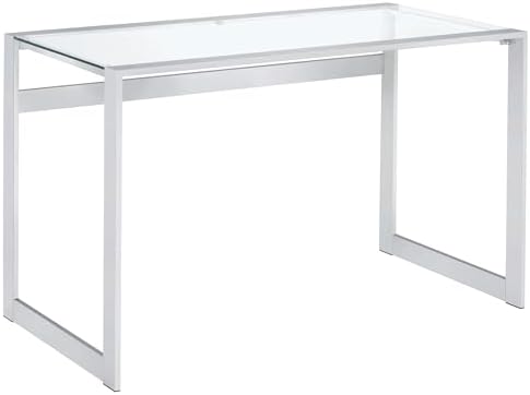 Coaster Home Furnishings – Hartford – Metal & Glass – 47-Inch Rectangular Glass Top Writing Desk with Contemporary Style and Plastic Glides