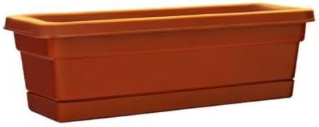 Southern Patio 30" Rolled Rim Window Box with Attached Tray, Terra Cotta