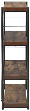 Benjara Four Tiered Metal Framed Wooden Bookshelf, Brown and Black