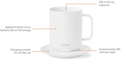 Ember Temperature-Control Smart Mug, 10 Ounce, 1-hr Battery Life, White - App-Controlled Heated Coffee Mug