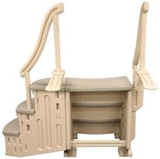 Confer Plastics Curved Drop-in Inground Pool Step 3 Tread Stair Entry System w/ 2 Handrails & Adjustable Mounting Brackets - Base Step, Grey Treads