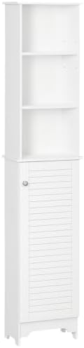 HOMCOM Tall Bathroom Storage Cabinet Freestanding with 3-Tier Shelf White | Linen Tower, Open Adjustable Shelf