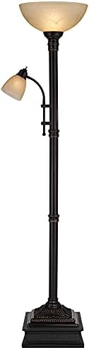 Regency Hill Garver 72 1/2" Tall Bronze Side Light Torchiere Floor Lamp | Traditional 2-Light Adjustable Gooseneck Arm 5 Oiled Rubbed Amber Glass Shades for Living Room Reading House Bedroom Home