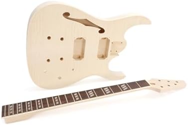 DIY Electric Guitar Kit Beginner Kit with Flamed Maple Veneer Top | 6 String, Right Handed, Basswood Body, Hard Maple Neck, Rosewood Fretboard