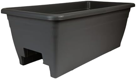 The HC Companies 24 Inch Deck Rail Box Planter Lightweight Outdoor Plastic Plant Pot for Herbs and Flowers, White