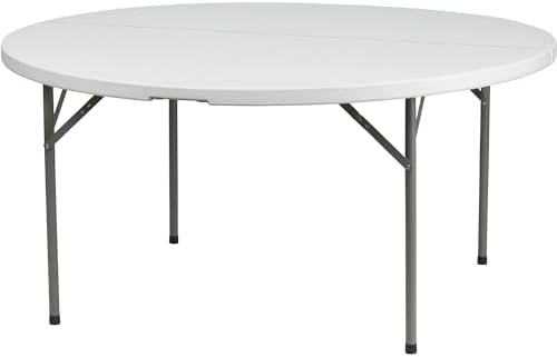 Flash Furniture Elon 5' Round All-Occasion Plastic Folding Event Table, Foldable Portable Banquet Table for Indoor/Outdoor Events, White | Lightweight, Easy Storage, Commercial Grade