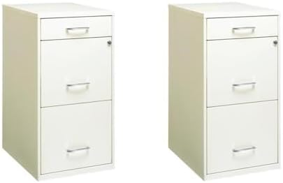 Scranton & Co 3-Drawer Metal Filing Cabinet, 27.32" H x 14.25" W x 18.00" D, Pearl White Finish, Locking Storage with Letter-Size File Drawers, Non-Porous Painted Steel for Home or Office