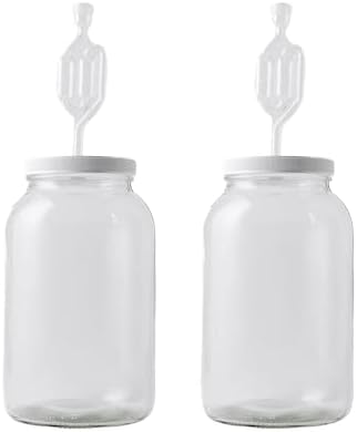 2-Pack 1 Gallon Glass Jar with Lid | Wide Mouth Twin Bubble Airlock Set | Heavy-duty Glass Jars with Airtight Lid for kombucha
