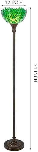 WERFACTORY Tiffany Floor Lamp Torchiere Green Wisteria Stained Glass Light | 12X12X71 Inches Pole Standing Corner Torch Uplight Decor Bedroom Living