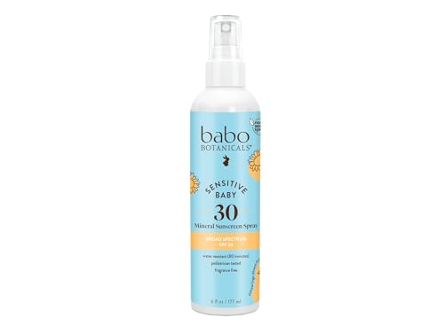 Babo Botanicals Sensitive Baby Mineral Sunscreen Spray SPF30 - Natural Zinc Oxide - Non-Aerosol – Face & Body - Fragrance-Free - Water Resistant