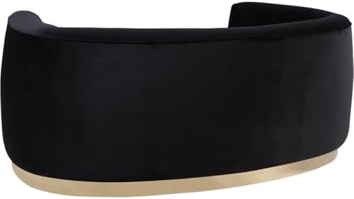 Meridian Furniture Julian Collection Modern | Contemporary Velvet Upholstered Loveseat with Stainless Steel Base in Rich Gold Finish, Black, 70" W x 34" D x 28" H