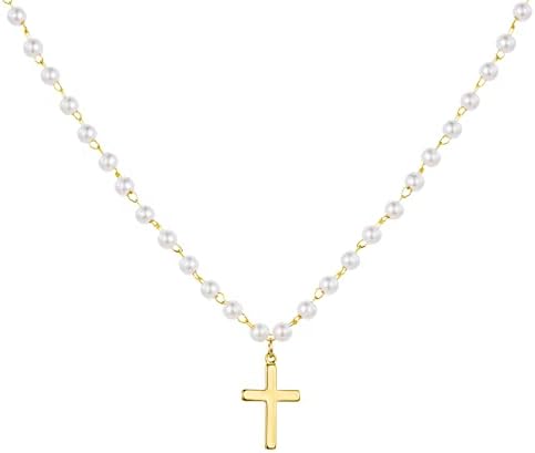 itianxi Dainty Cross Charm Pendant Necklaces,14K Gold Tiny Three Ball Necklace,Simple Fashion Jewelry for Women