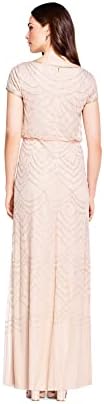 Adrianna Papell Womens Short Sleeve Blouson Beaded Gown