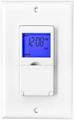 BN-LINK 7 Day Programmable in-Wall Digital Timer Switch for Lights, Fans | 18 ON/OFF Programs, Random/DST Mode, Single Pole or 3 Way Light Switch Timer, 15A/1875W, Neutral Required, No Backlight, ETL