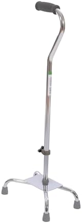 Essential Medical Supply Large Base Quad Cane in Silver - Height Adjustable Walking Cane