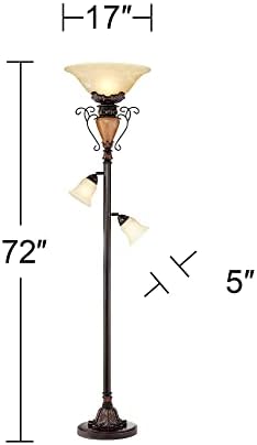 Ludo 72" Tall Bronze Crackle Tree Torchiere Floor Lamp Living Room | Vintage Traditional Antique Adjustable Alabaster Glass Shades Slide Dimmer