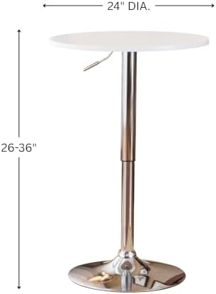 Roundhill Furniture Adjustable Height Wood and Chrome Metal Bar Table, White