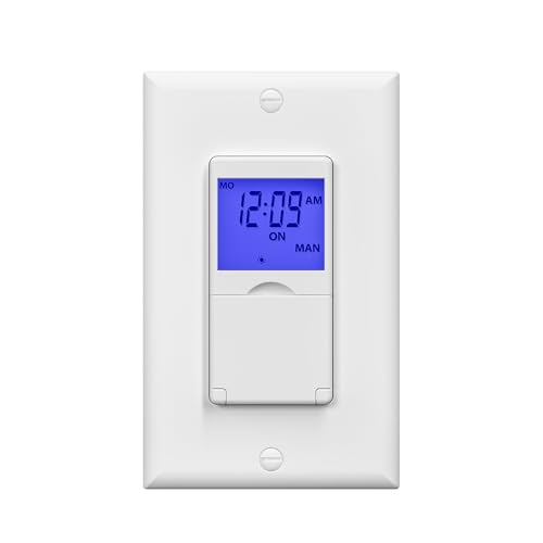 BN-LINK 7 Day Programmable in-Wall Digital Timer Switch for Lights, Fans | 18 ON/OFF Programs, Random/DST Mode, Single Pole or 3 Way Light Switch Timer, 15A/1875W, Neutral Required, No Backlight, ETL