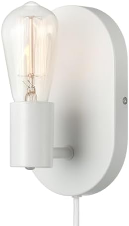 Globe Electric 65000134 1-Light Plug-in or Hardwire Wall Sconce, Matte White, 6ft White Fabric Covered Cord, Inline On/Off Rocker Switch, Bedroom