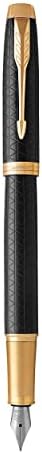 Parker IM Fountain Pen, Black Lacquer Gold Trim, Medium Nib with Blue Ink Refill, Gift Box (1931652)