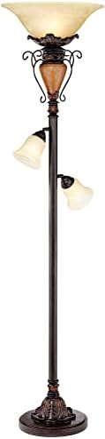 Ludo 72" Tall Bronze Crackle Tree Torchiere Floor Lamp Living Room | Vintage Traditional Antique Adjustable Alabaster Glass Shades Slide Dimmer