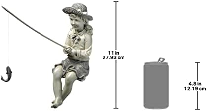 Design Toscano Frederic the Little Fisherman of Avignon Boy Fishing Garden Statue, 15 Inch Tall, Cast Stone Resin, Two Tone Stone Finish