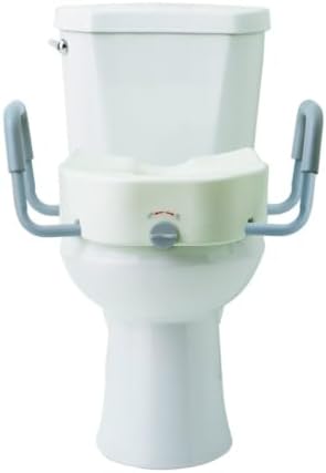 Medline 5" Standard Raised Locking Toilet Seat, 400 lb Capacity | Toilet Riser with Removable Padded Arms, Fits Most Standard Toilets, No Lid, Medical Seat For Adults and Elderly