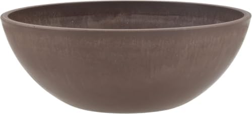 PSW Pot Collection M30DC 12-inch Plastic/Stone/Wood Composite Low Bowl Planter – No Drainage Hole (Drillable), Shallow Indoor/Outer Pot for Succulents, Bonsai, Fairy Gardens, Herbs, Dark Charcoal