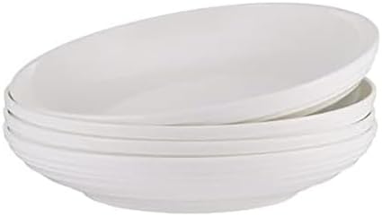 Mikasa Trellis Bone China 9-Inch Pasta Bowls Set of 4, Lightweight, Chip-Resistant White Porcelain, Dishwasher and Microwave Safe