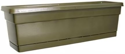 Southern Patio 24" Rolled Rim Window Box with Attached Tray, Olive Green