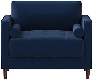 Studio Living® Lexington 39.4" Arm Chair, Mid-Century Modern, Pocket Coil Comfort, Easy Assembly, Woven Fabric, Navy Blue